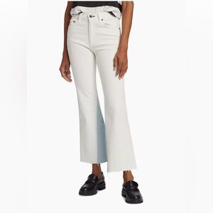 Askk NY White and Blue The Geek Two-Tone Cropped Flare Jeans